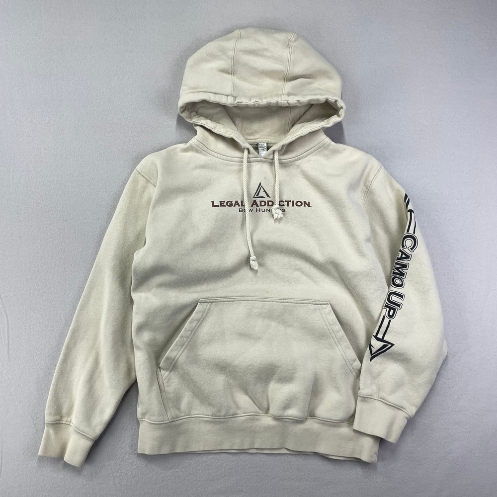 Pure Velvet Hoodie Mens Medium Cream Legal Addiction Bow Hunting Pullover‎ Deer